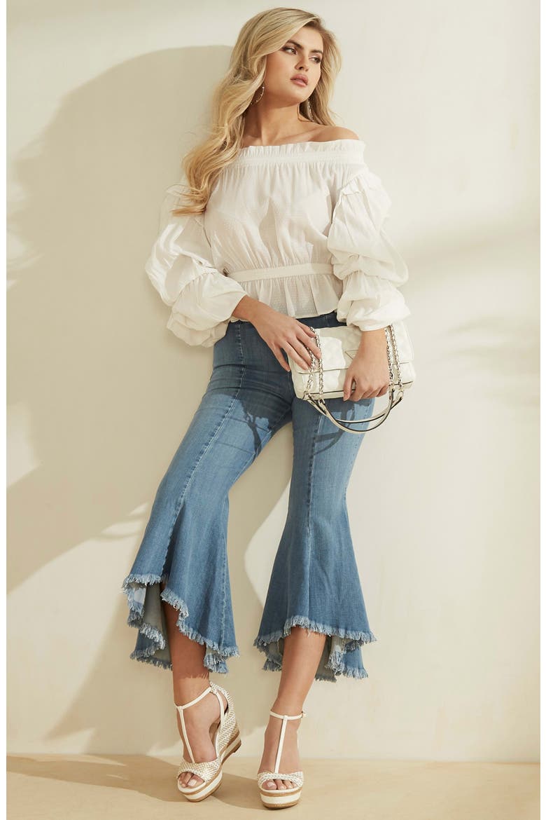 Sofia 1981 Frayed Ankle Flare Jeans, Alternate, color, BLUE