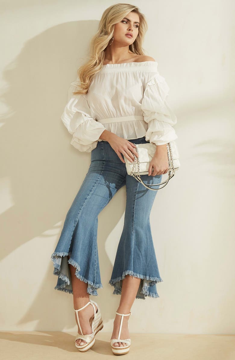 GUESS Sofia 1981 Frayed Ankle Flare Jeans, Alternate, color, Blue