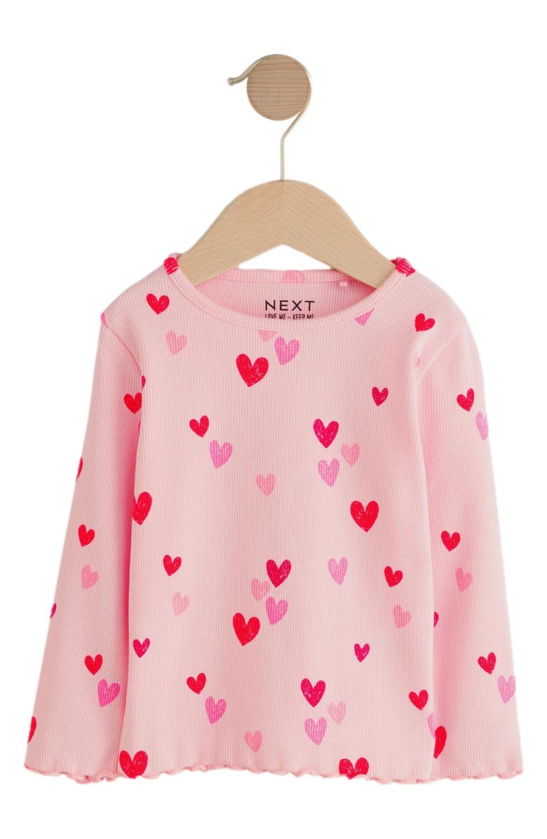 NEXT Kids' Heart Graphic Ribbed T-Shirt, Main, color, Pink