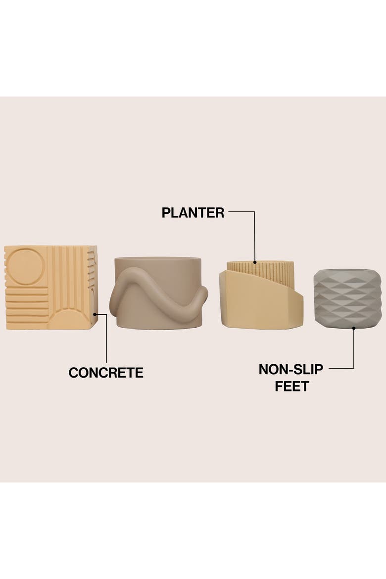 Romy Modern Minimalist Handmade Concrete Geometric Planter Set with Drainage Holes, Alternate, color, Terra