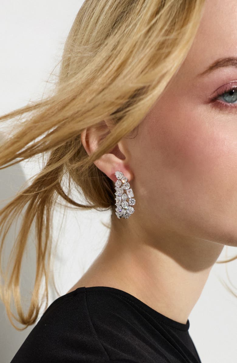 Nadri Mojito Hinge Hoop Earrings, Alternate, color, Rhodium