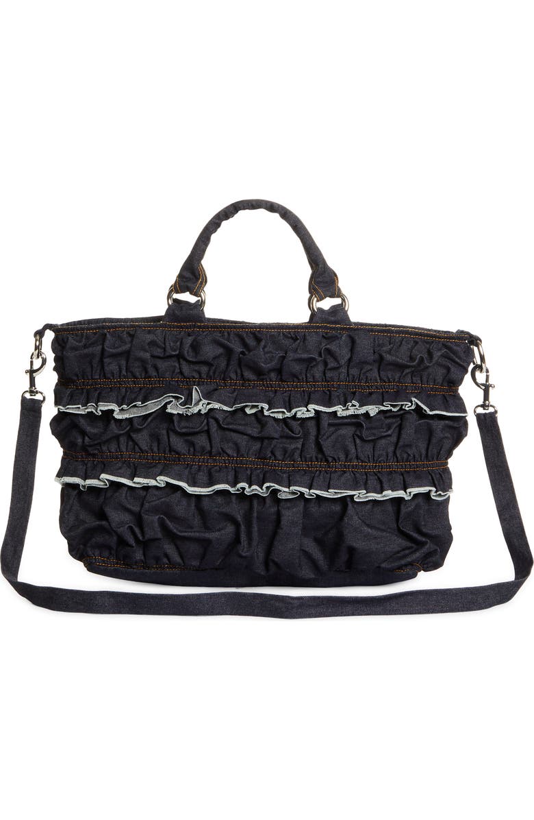 Molly Goddard Frill Denim Top Handle Bag, Alternate, color,