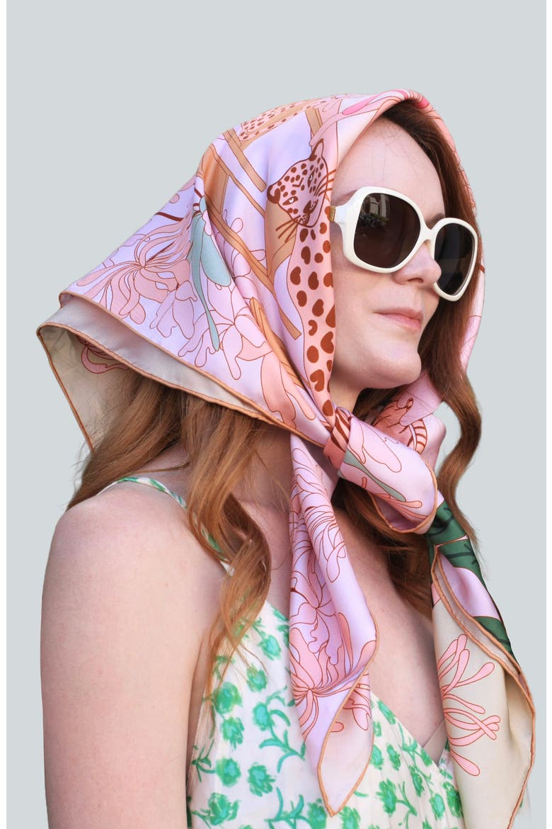 Double Sided Silk Scarf Of Jungle Gathering, Alternate, color, Pink