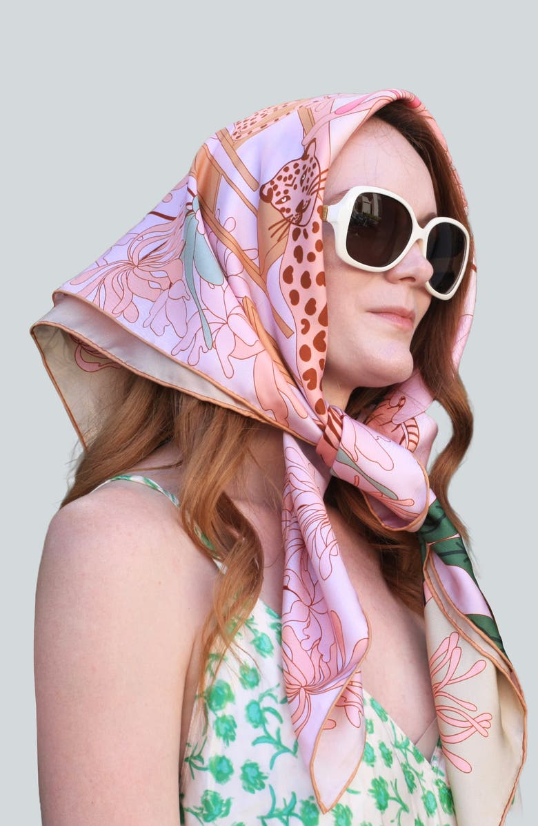 Jessie Zhao New York Double Sided Silk Scarf Of Jungle Gathering, Alternate, color, Pink