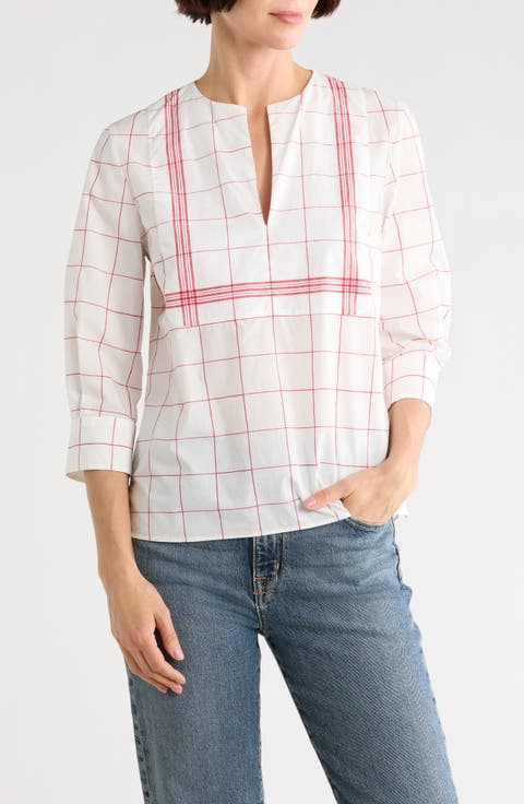 Windowpane Print Cotton Top