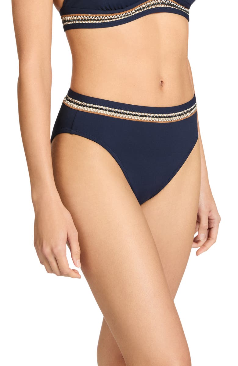 Robin Piccone Nova High Waist Bikini Bottoms, Alternate, color, Navy