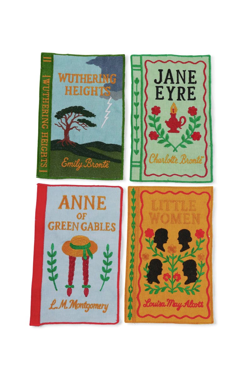 Inner Child Literary Heroines Books Embroidered Cocktail Napkins - Set of 4, Main, color, Multicolor