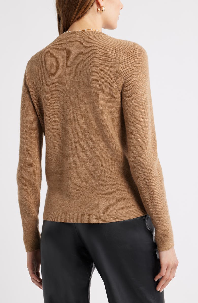Caslon<sup>®</sup> Crewneck Merino Wool Blend Cardigan, Alternate, color, Tan Camel Dark Heather