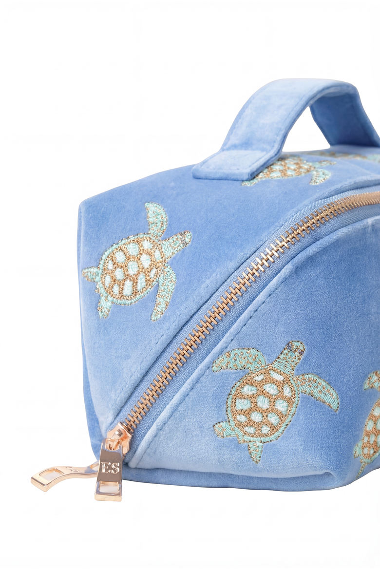 Turtle Conservation Velvet Open Flat Makeup Bag, Alternate, color, Caribbean Blue