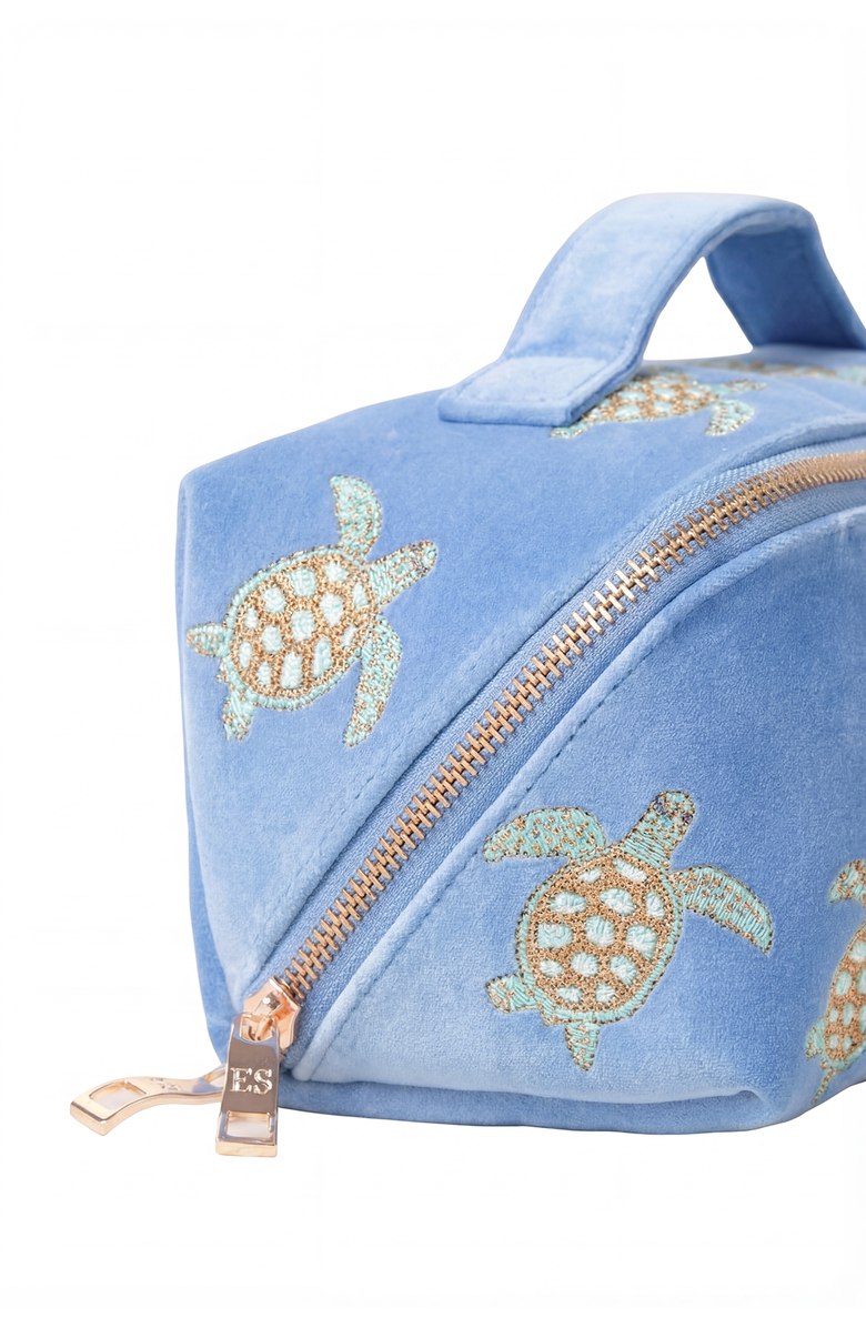 Elizabeth Scarlett Turtle Conservation Velvet Open Flat Makeup Bag, Alternate, color, Caribbean Blue