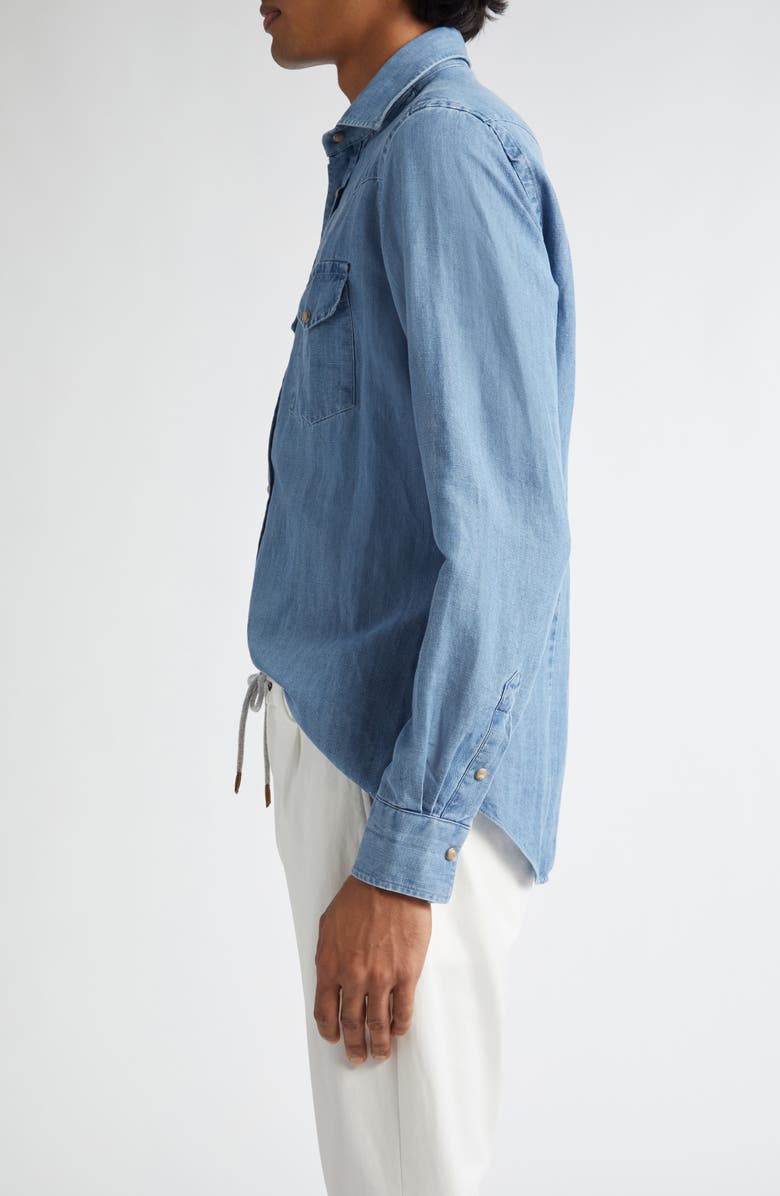 Eleventy Chambray Snap-Up Western Shirt, Alternate, color, Sky Blue