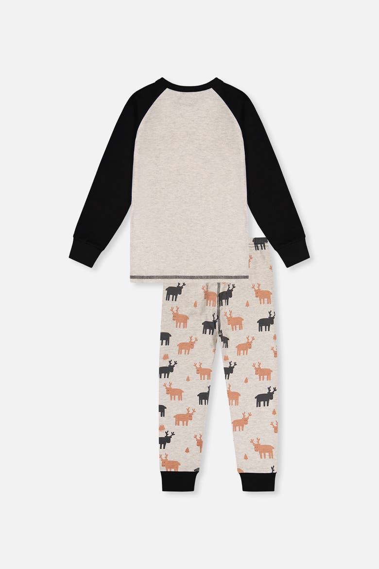Elk Organic Cotton Top Pants Two Piece Pajama Set, Alternate, color, Beige Print Elk