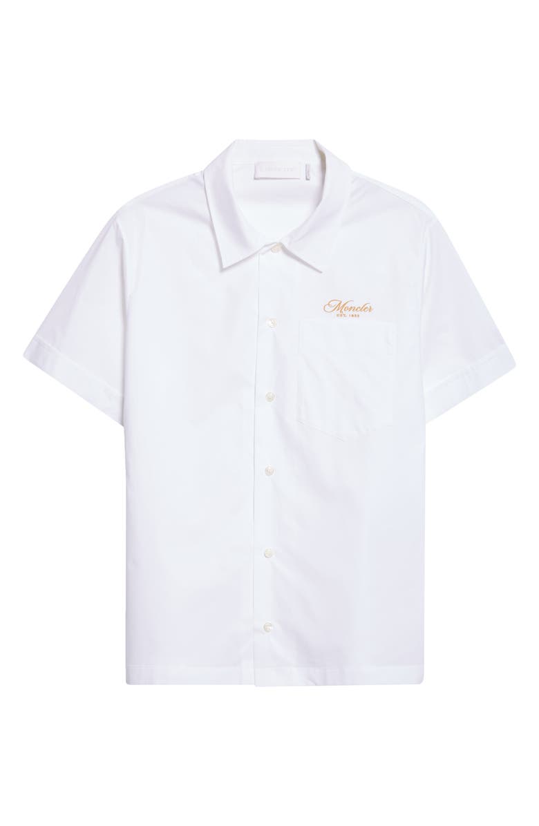 Moncler Logo Embroidered Camp Shirt, Alternate, color, Brilliant White