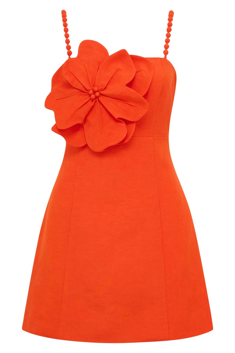 Nicolette Flower Sleeveless Linen Blend Minidress, Alternate, color, SPICY ORANGE