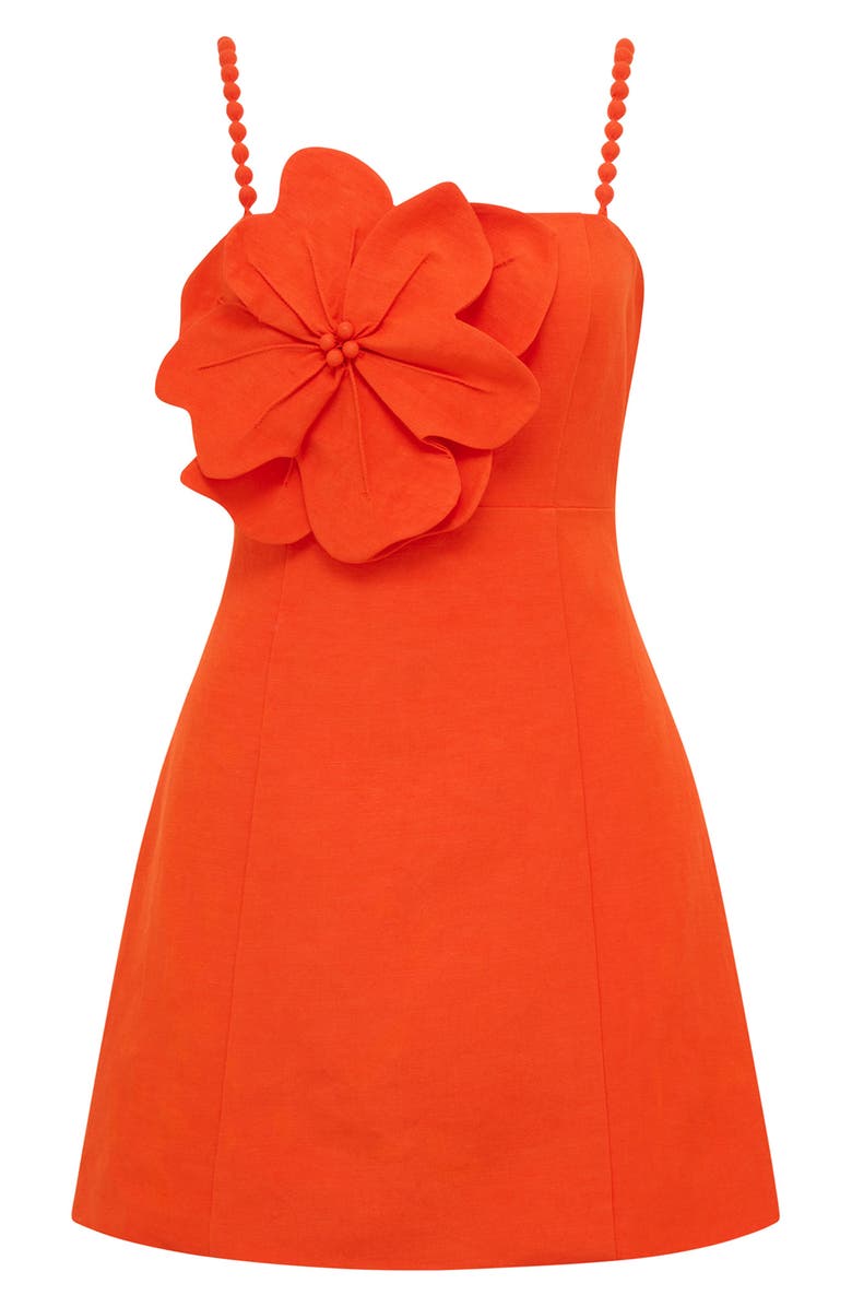 Ever New Nicolette Flower Sleeveless Linen Blend Minidress, Alternate, color, Spicy Orange