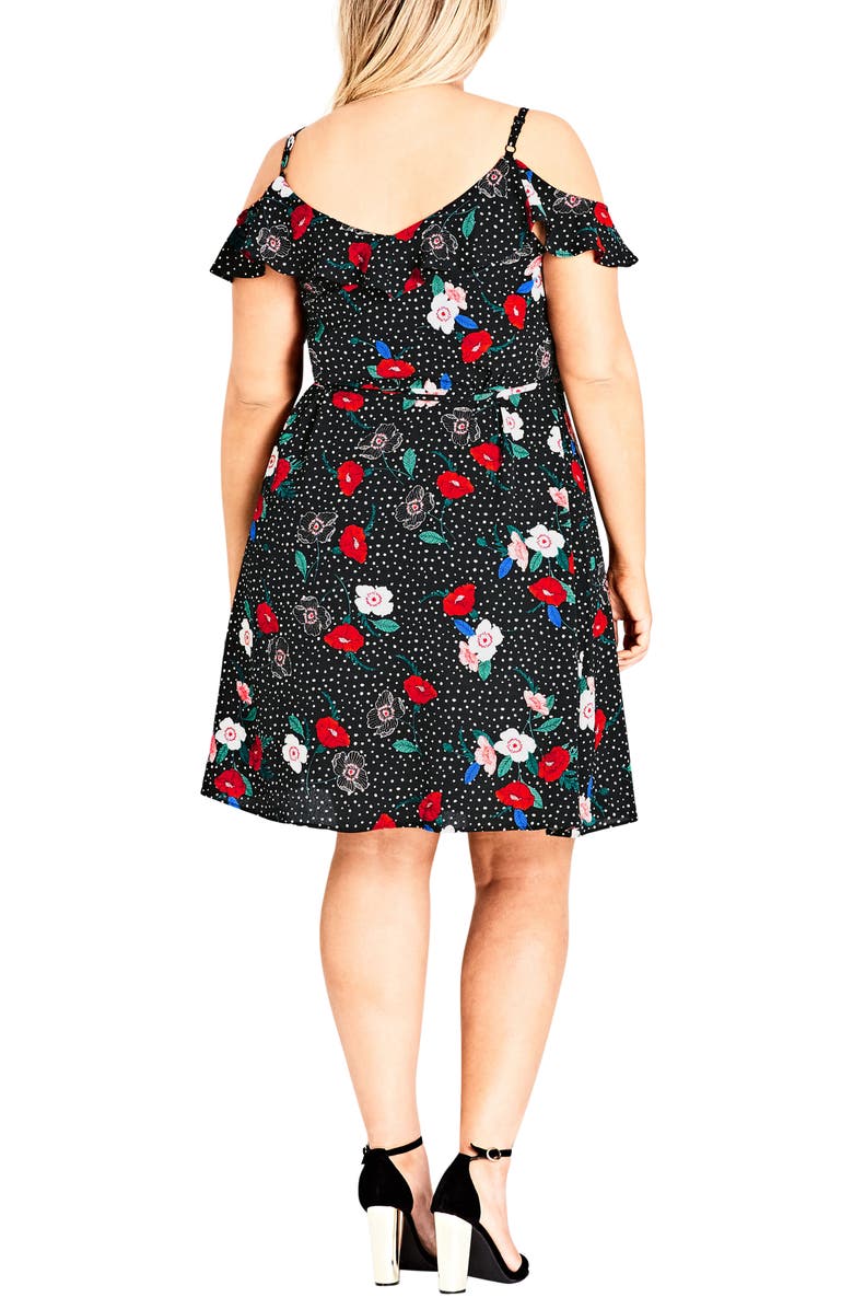 City Chic Floral Spot Cold Shoulder Wrap Dress, Alternate, color, Spot Floral