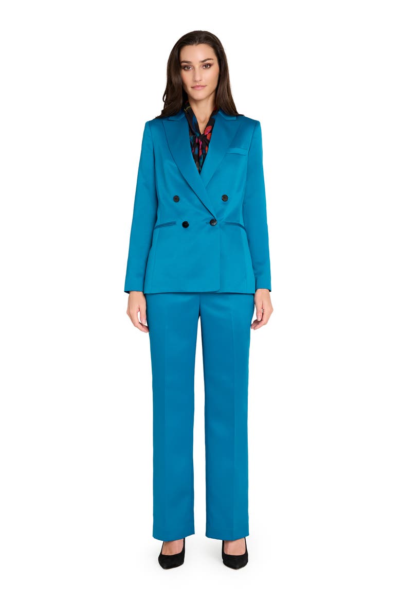 Double Breasted Satin Blazer, Alternate, color, OCEAN TEAL