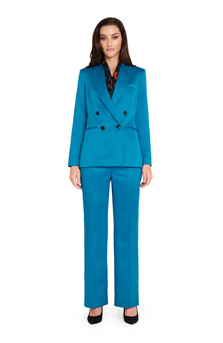 Tahari ASL Double Breasted Satin Blazer, Alternate, color, Ocean Teal