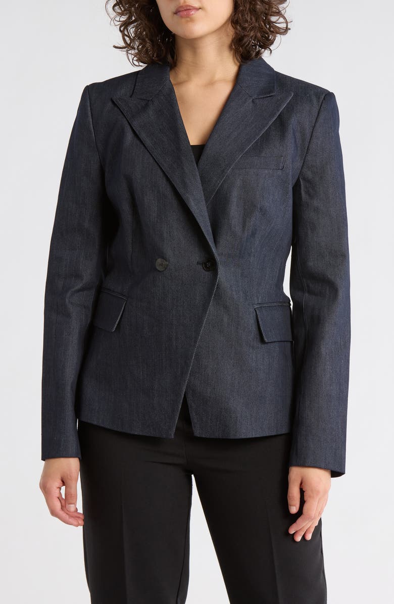 DKNY Jeans Double Breasted Denim Blazer, Main, color, Dark Wash