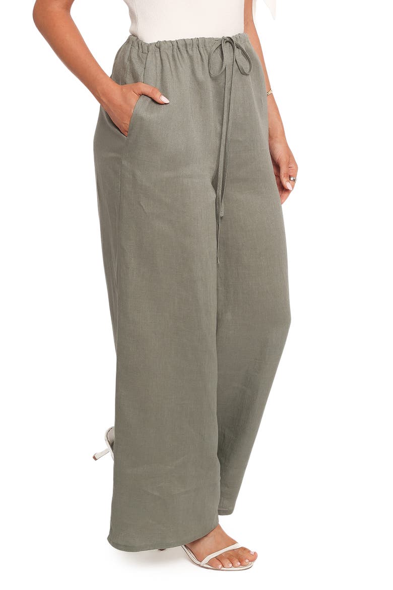 Clairo Linen Drawstring Pants, Alternate, color, OLIVE
