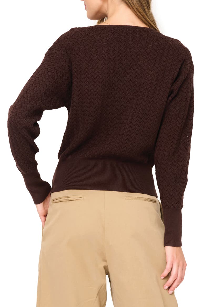 Surplice V-Neck Cotton Blend Pointelle Sweater, Alternate, color, ESPRESSO