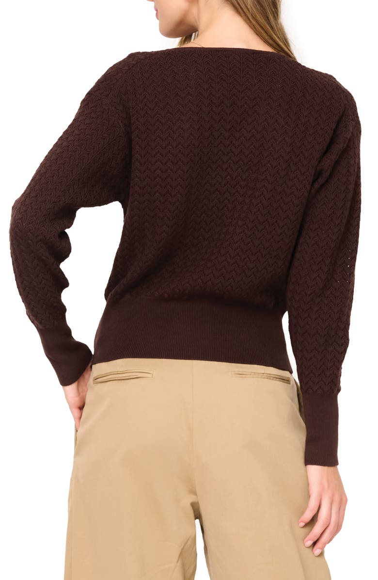 GIBSONLOOK Surplice V-Neck Cotton Blend Pointelle Sweater, Alternate, color, Espresso