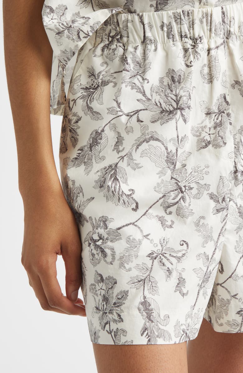 Golden Goose Journey Floral Print Cotton Shorts, Alternate, color, Dusty White/ Black