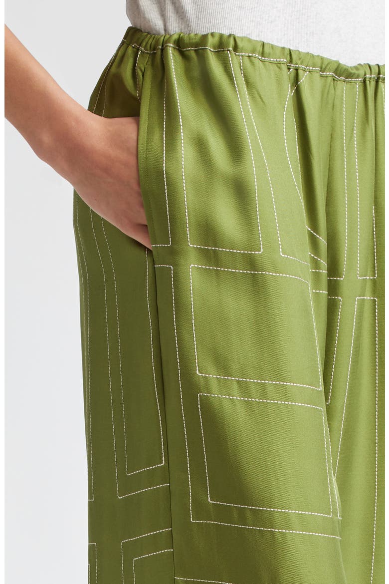 Monogram Embroidered Silk Pants, Alternate, color, LAUREL