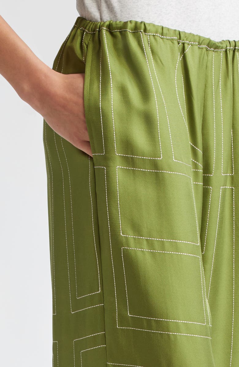 TOTEME Monogram Embroidered Silk Pants, Alternate, color, Laurel