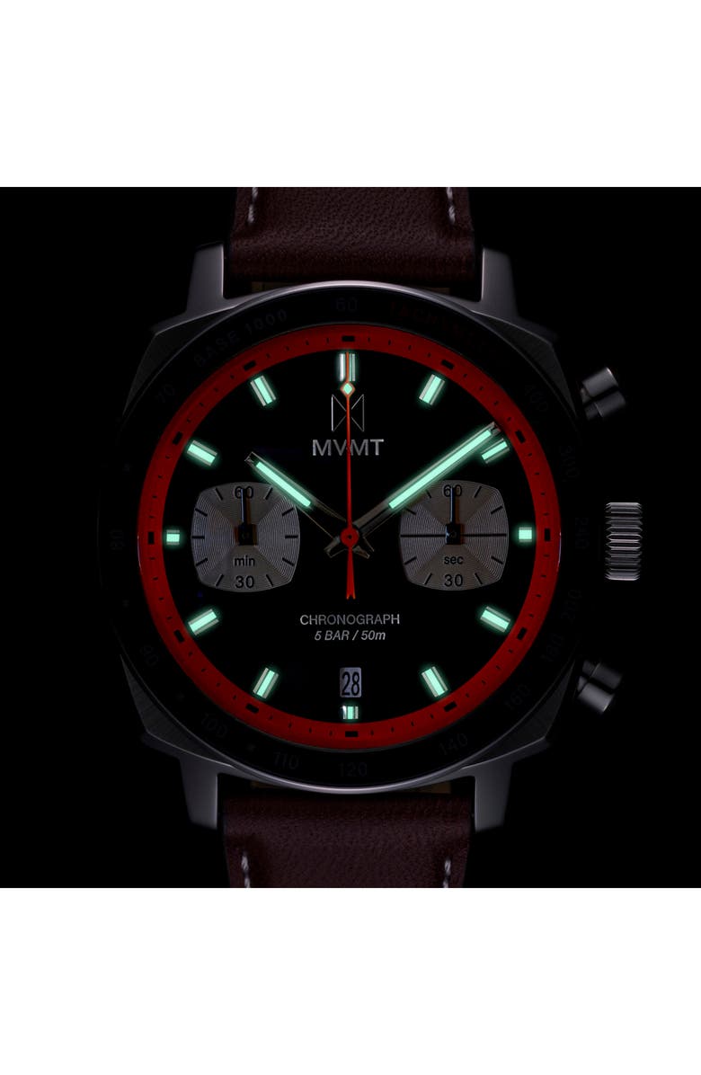 MVMT Mulholland Racer Leather Strap Watch, 42mm, Alternate, color, Brown