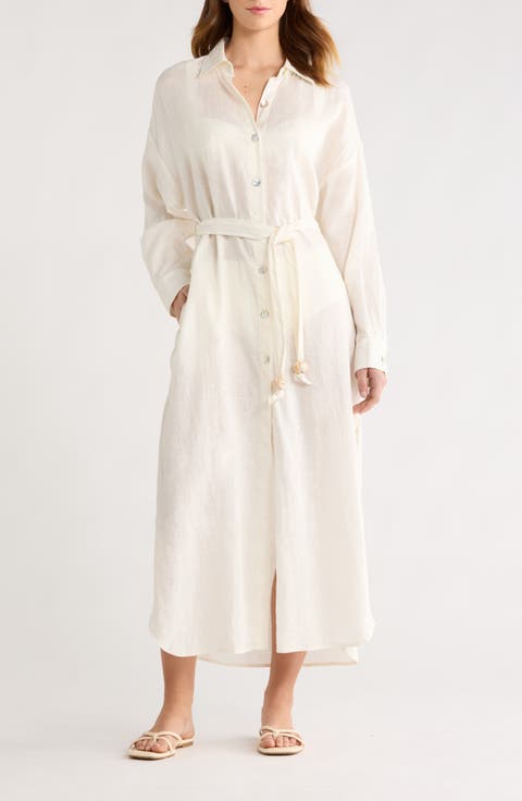 Long Sleeve Linen Maxi Shirtdress