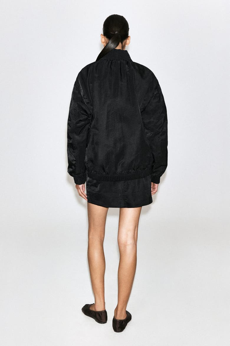 Gathered Nylon Bomber Jacket, Alternate, color, BLACK