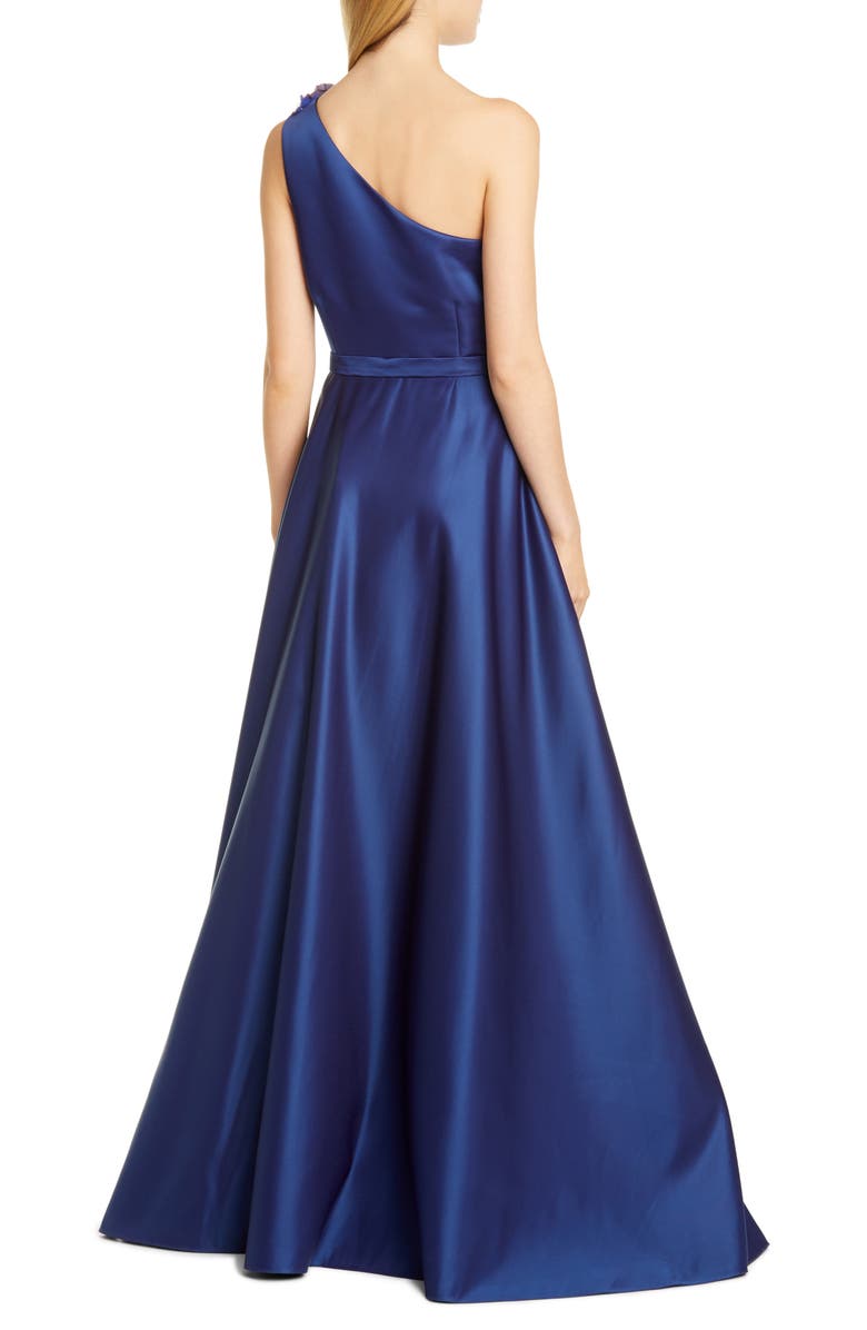 Marchesa Notte One-Shoulder Satin Ballgown, Alternate, color, 