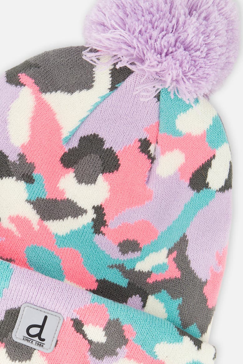 Winter Jacquard Lined Pompom Knit Hat, Alternate, color, Coral Camouflage