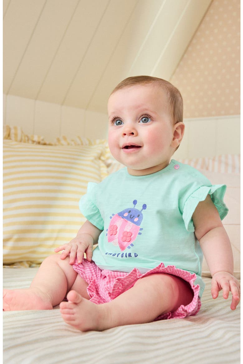 Ladybird Graphic Cotton T-Shirt & Gingham Shorts Set, Alternate, color, GREEN
