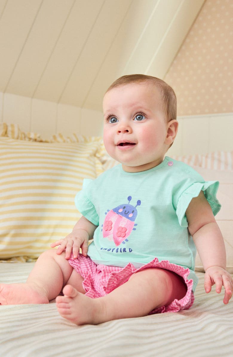 NEXT Ladybird Graphic Cotton T-Shirt & Gingham Shorts Set, Alternate, color, Green