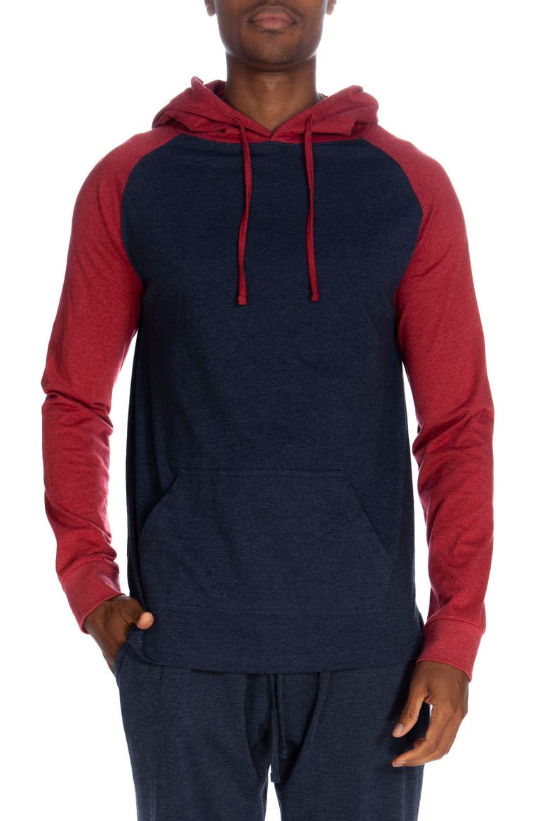 Raglan Pullover Hoodie, Main, color, HEATHER NAVY RED