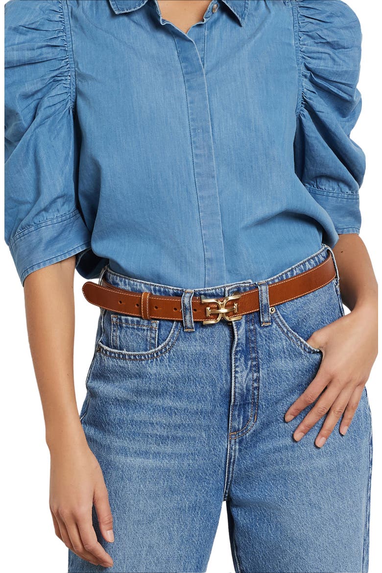 Logo Buckle Leather Belt, Alternate, color, SADDLE