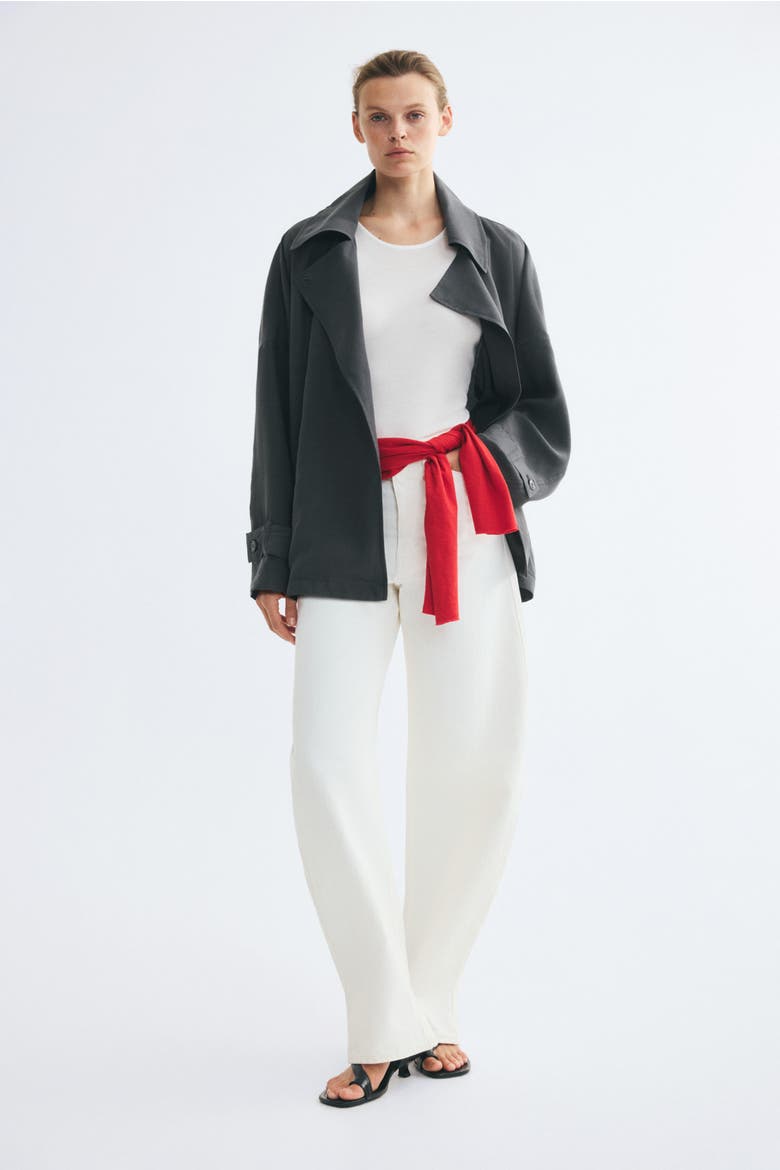 Short Lyocell-Blend Trench Coat, Main, color, Dark gray