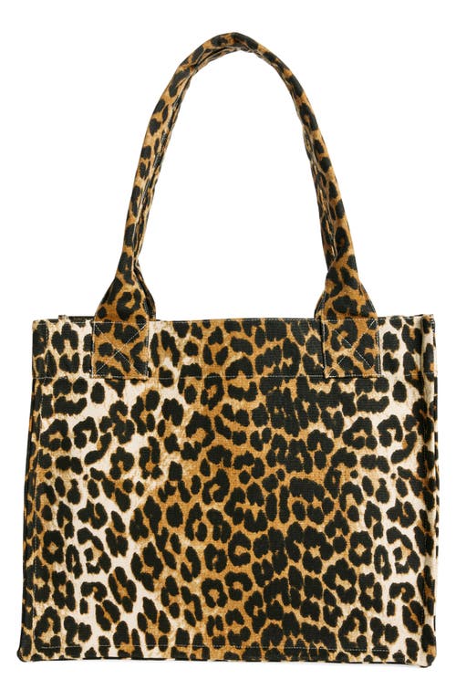 Ganni Large Leopard Print Recycled Cotton Shopper Tote In Leopard