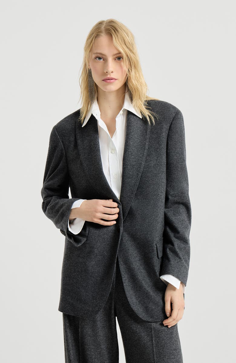 Brunello Cucinelli Cashmere jersey blazer with monili, Alternate, color, Anthracite