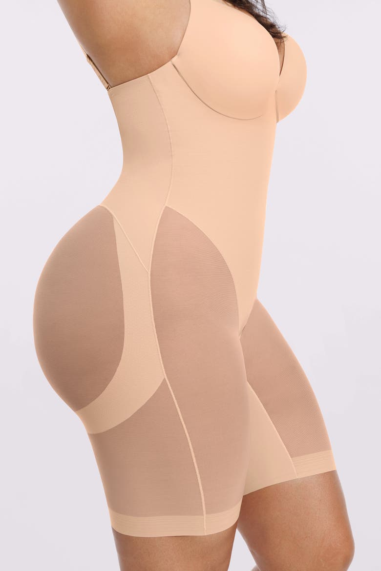 Women Body Shaper Low Back Mid-Thigh Bodysuit, Alternate, color, Beige