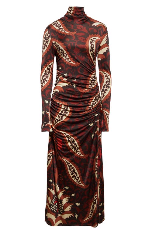 Johanna Ortiz Start Point Print Long Sleeve Jersey Maxi Dress In Burgundy