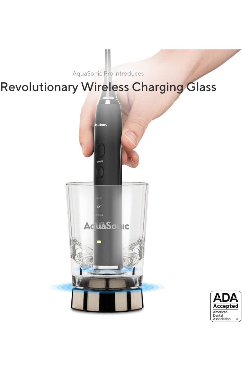 AQUASONIC Black Series+ - Ultra Whitening 40,000 VPM Rechargeable Electric Toothbrush - ADA Accepted - Wireless Charging Glass - 6 Proflex Brush Heads & Travel Case – 4 Modes & Smart Timer -Sonic, Alternate, color, 