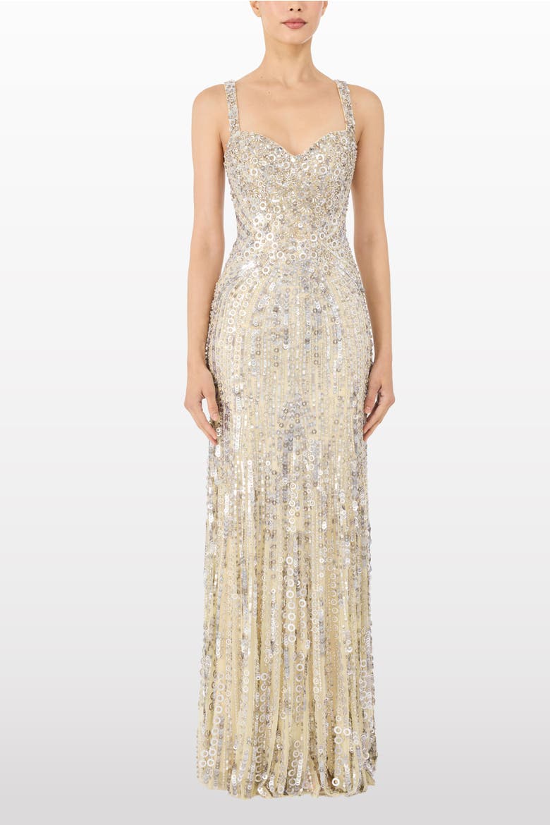 Da Vinci Sequin-Embellished Dress, Alternate, color, Parchment