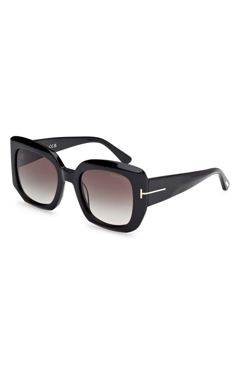 TOM FORD Carla 52mm Square Sunglasses, Alternate, color, Shiny Black Eco / Smoke Lenses