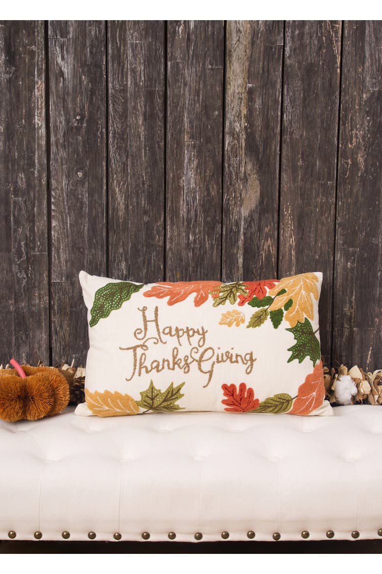 Happy Thanksgiving Leaves Accent Throw Pillow, Alternate, color, Brown