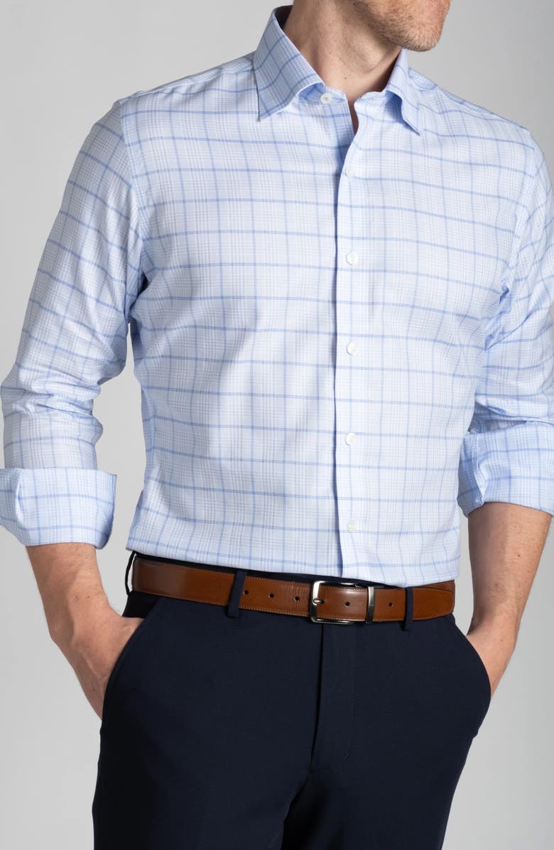 Stantt Contemporary Fit Check Wrinkle Resistant Cotton Dress Shirt, Alternate, color, Blue/ White