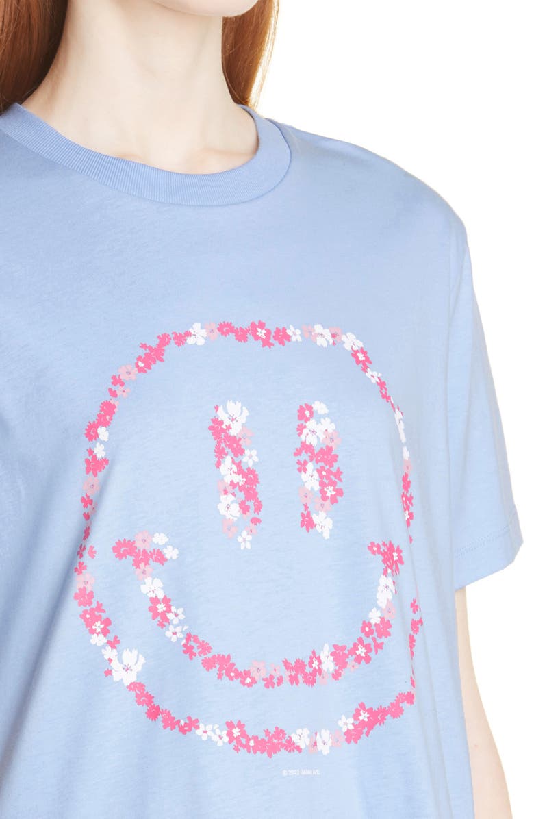 Ganni Flower Smiley Face Organic Cotton Graphic Tee, Alternate, color, 