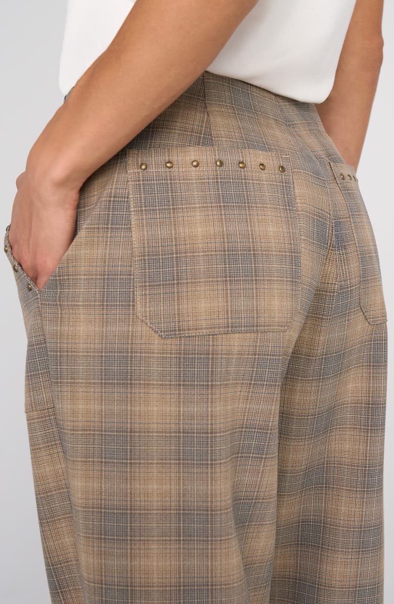 Liverpool Plaid Drawstring Crop Wide Leg Pants, Alternate, color, Oak/ Mlt Ombre P